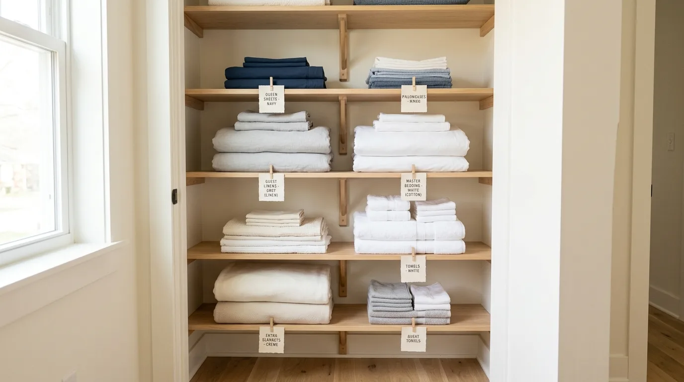 Label shelves so the system stays intact inspiration for a linen closet.
